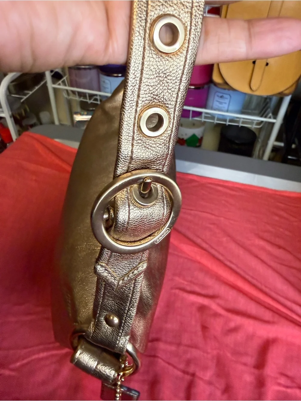 Coach Ali Metallic Rose Leather Hobo Shoulder Bag Rose Gold